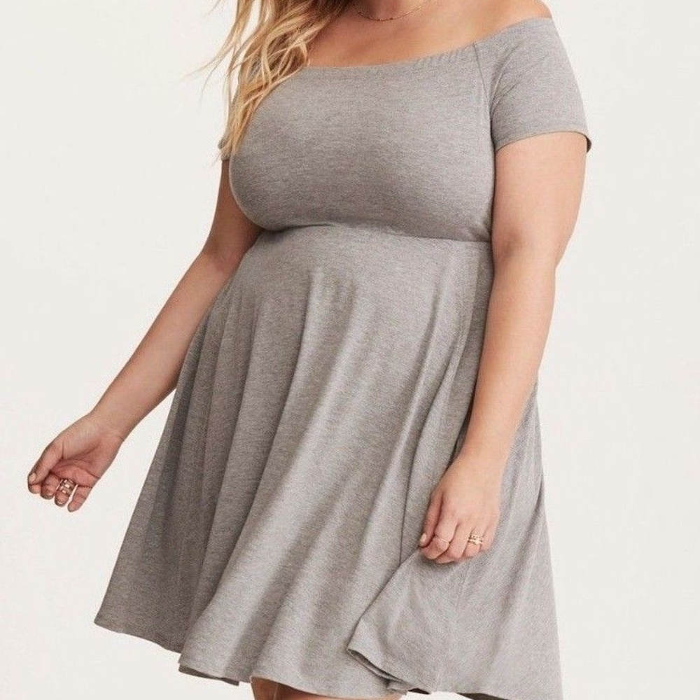 Torrid DRESS 2X 3X Grey Off Shoulder Babydoll Plus